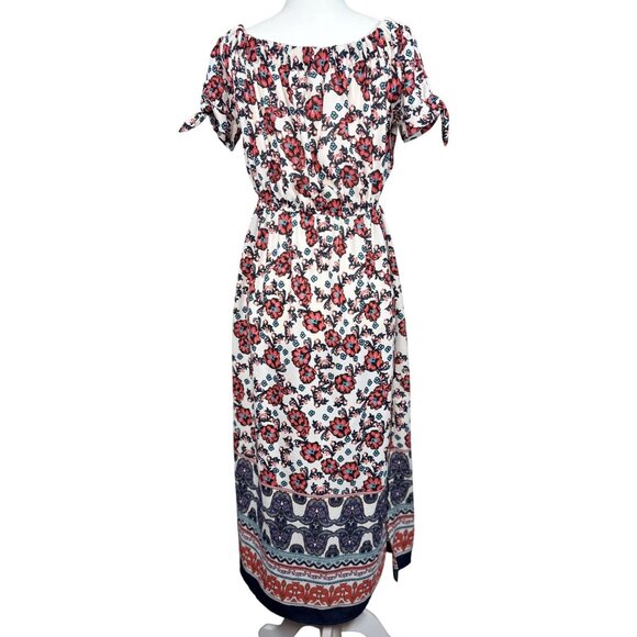 Hint Of Blush Size M Women Maxi Dress Floral Boho With Tie Waist Ruffle Neckline - Picture 2 of 10